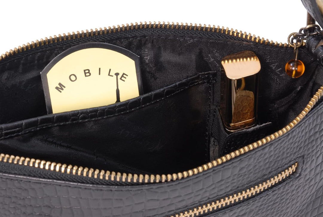 Catwalk Collection Handbags - Klein Damen Schultertaschen - Henkeltaschen - Leder mit krokodilprägun