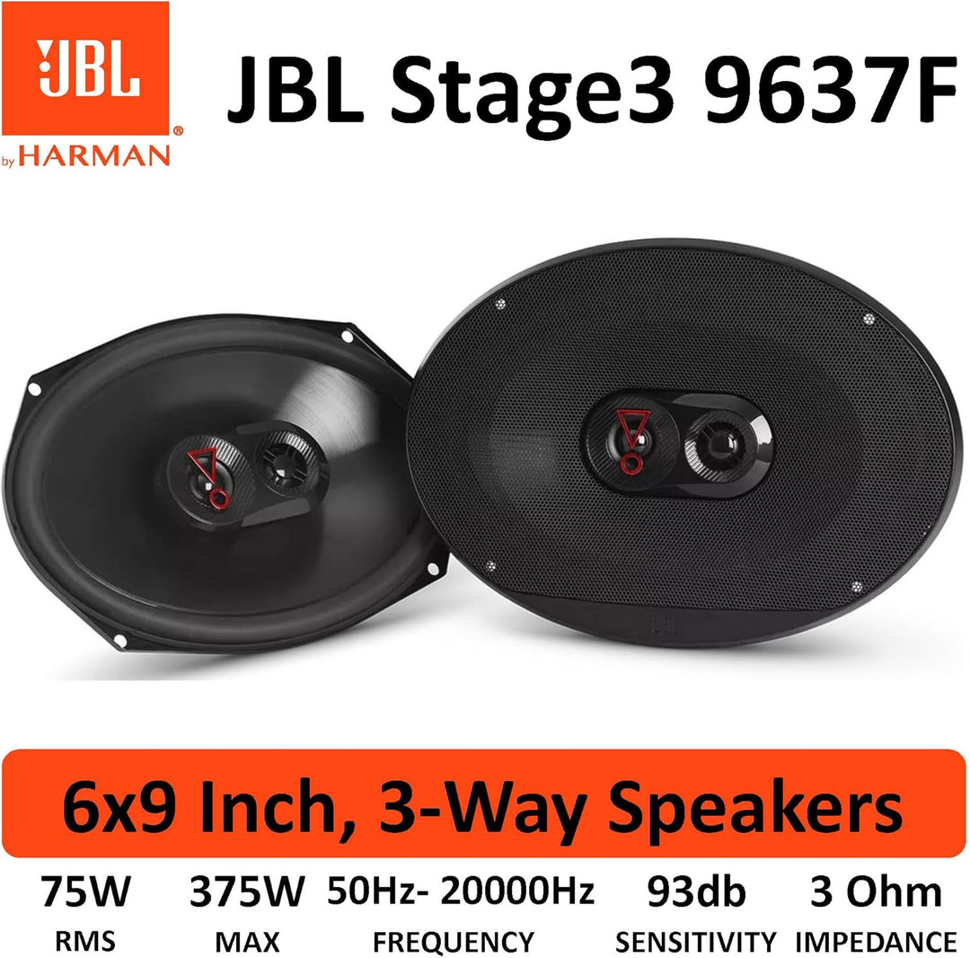 JBL Stage3 9637F 3-Wege Auto Lautsprecher Set von Harman Kardon ohne Gitter - 375 Watt KFZ Ovale Aut
