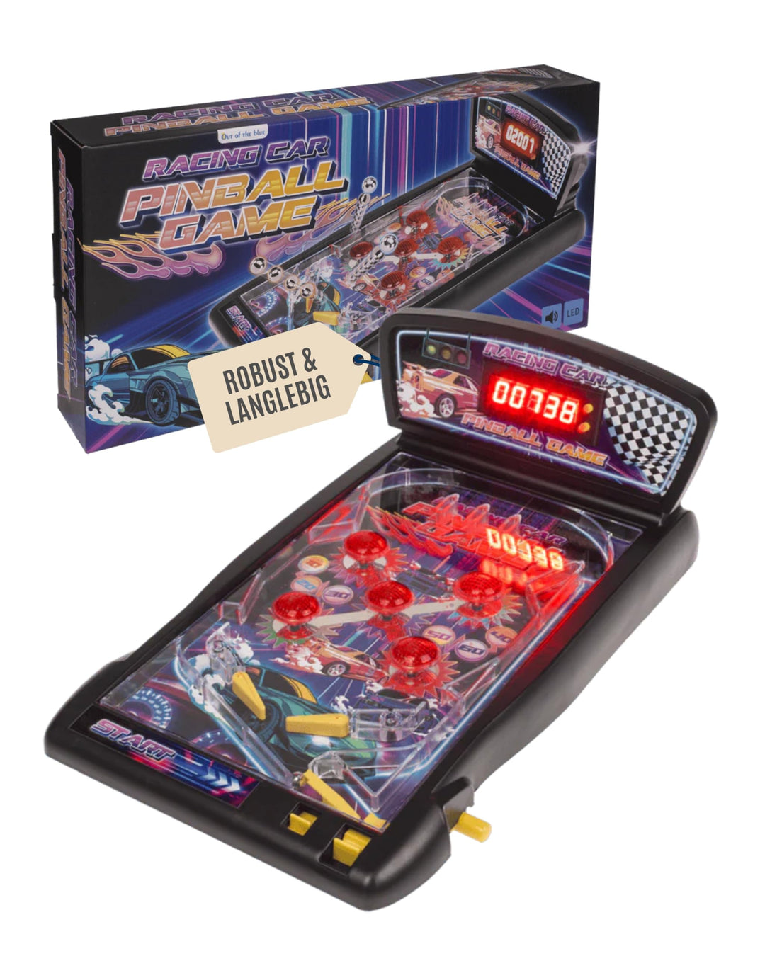 Out of the blue Rennwagen Pinball-Spiel 43 x 25,5 x 17 cm - Klassisches Flipper-Spiel im Racing-Desi