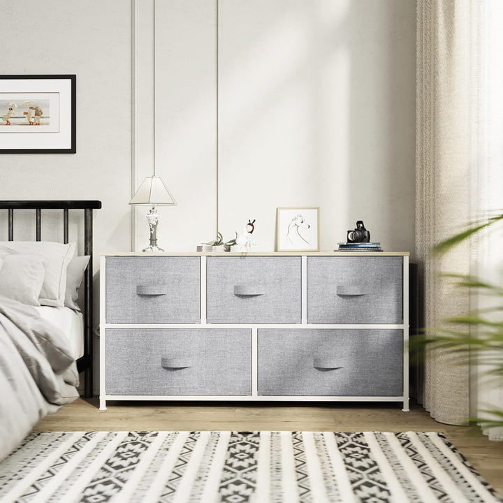 YITAHOME kommode mit Schubladen, Schrank mit 5 Schubladen aus Stoff, Aufbewahrungskommode Modernen S