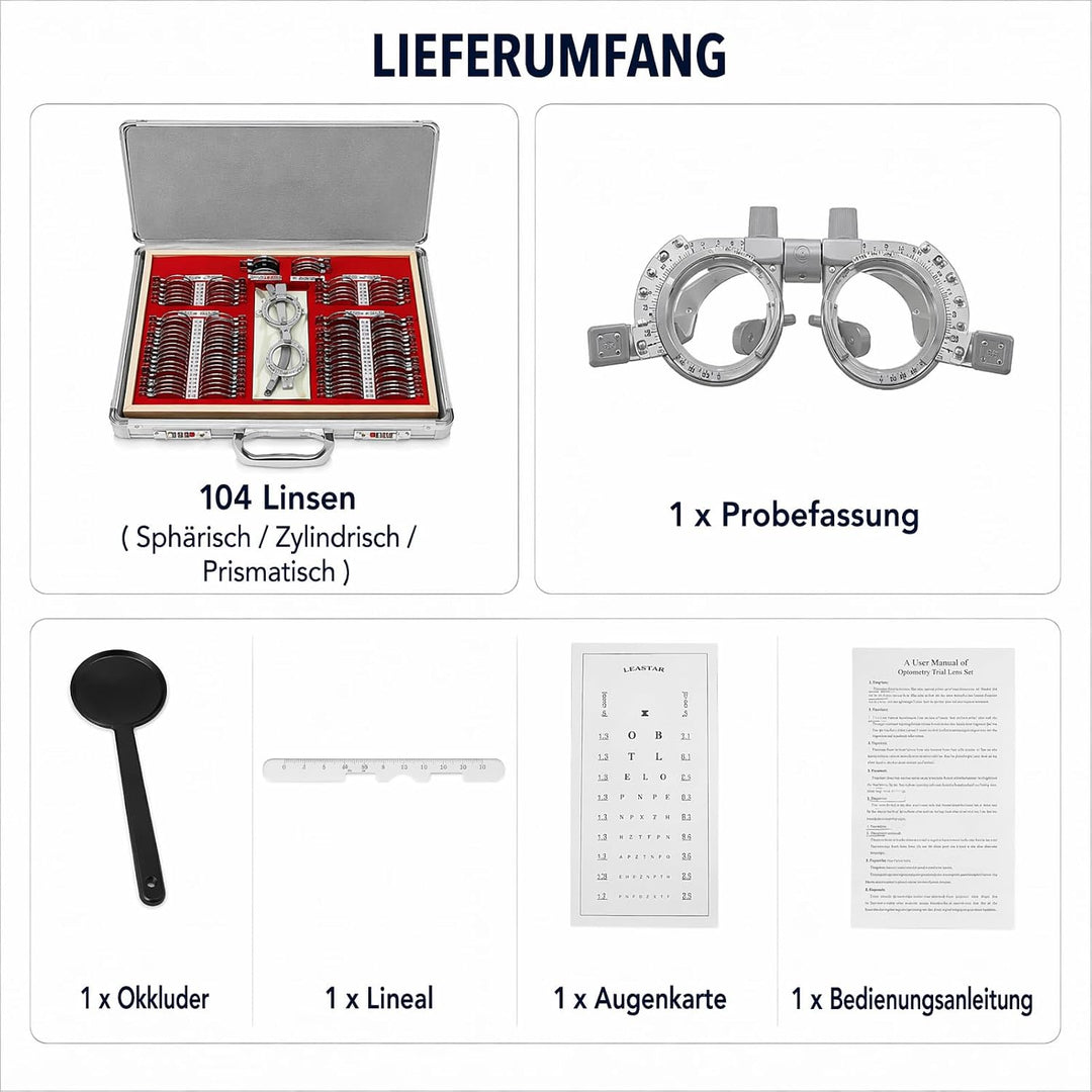 104Pcs Testlinsen-Set, 38x27x6cm Optisch Messbrille Linse Augenoptiker Metal Optometry Optical Trial
