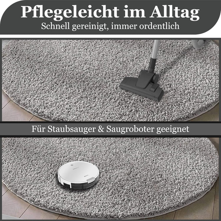 Taracarpet Shaggy Teppich Wohnzimmer Venezia Hochflor Langflor Teppiche modern Grau 120 cm rund 120x