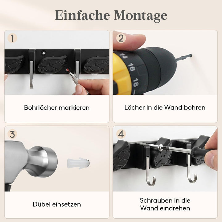Lifewit Besenhalterung Wand, halterung gartengeräte, 2 Pack, Schwarz | Haken Gartengeräte Aufhängen
