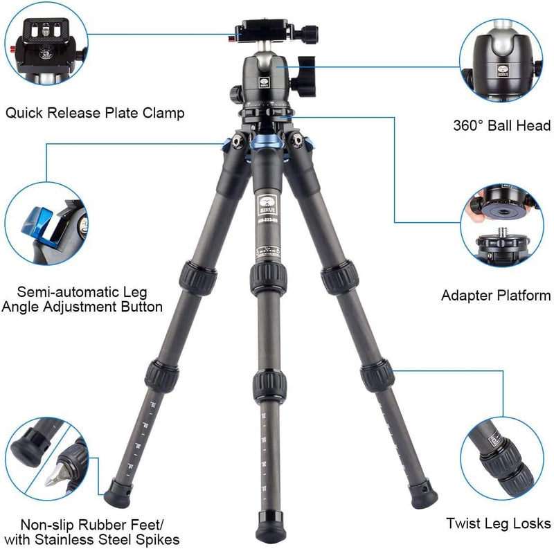 SIRUI AM-223+B-00K Stativ Mini Tripod Kamera Dreibeinstativ Carbon Ministativ Tischstativ 42,3 cm mi