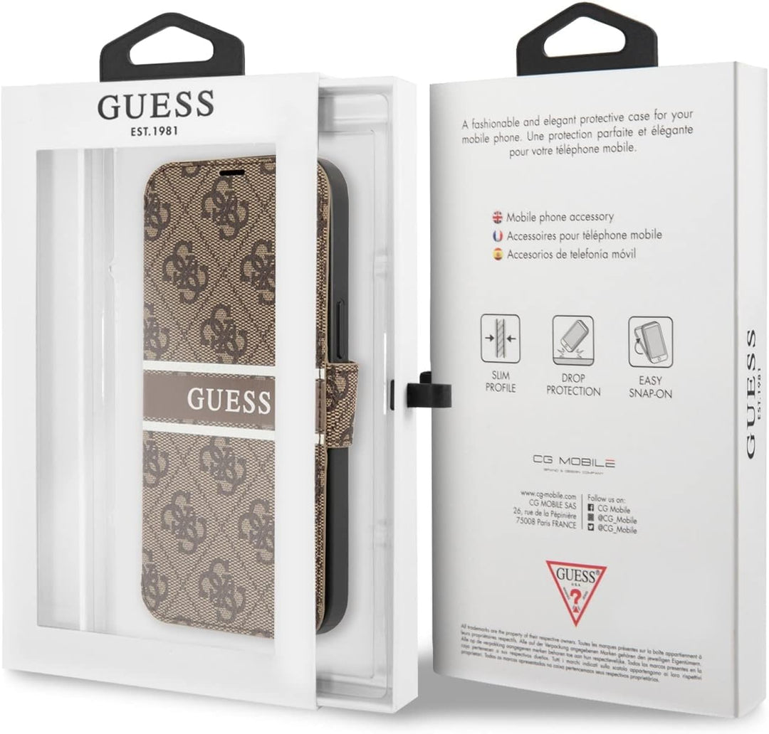 Guess Book Case 4G Stripe Hülle für iPhone 13 Pro, GUBKP13L4GDBR, Braun Brown, Brown
