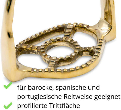 AMKA Barock Steigbügel spanisch portug. goldfarben/Messing 11 cm Trittfläche