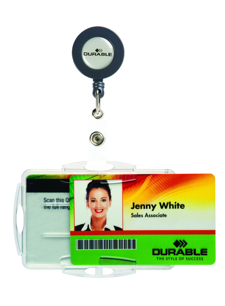 Durable Doppelbox für Betriebsausweise mit Jojo, 54 x 85 mm, Bandlänge: 80 cm, Packung à 10 Stück, 8