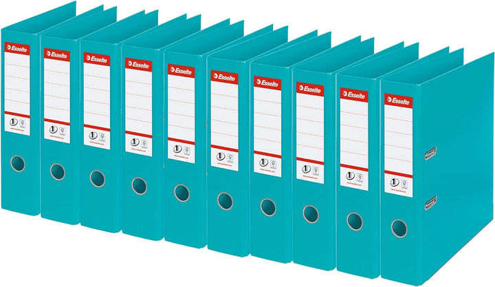 Esselte Ordner breit, DIN A4, 10er Pack, 7,5 cm Rückenbreite, Kunststoff-Ordner, Türkis, Vivida, 811