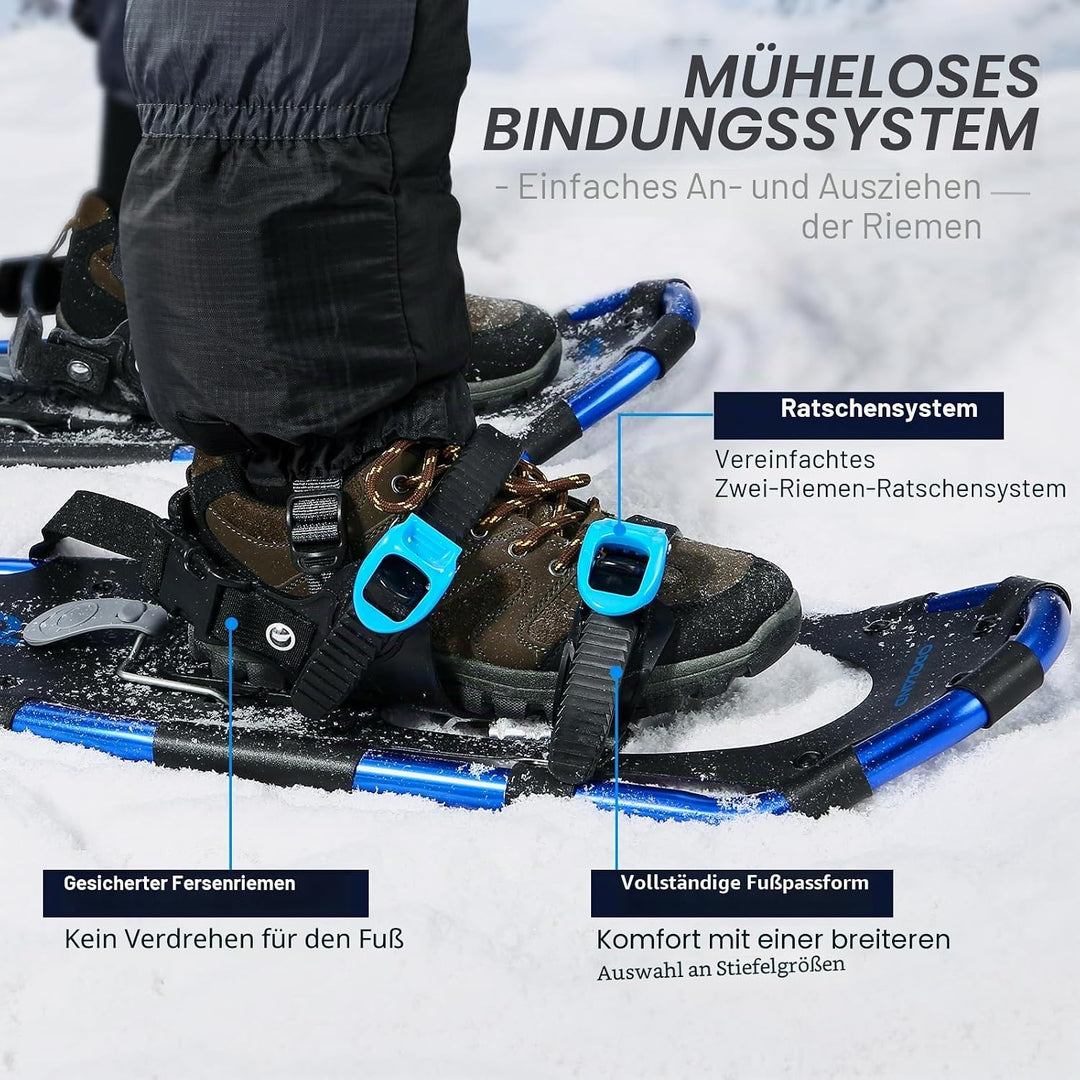 Odoland Schneeschuh-Set 4-in-1 für Männer und Frauen, Schneeschuhe mit Wanderstöcken, wasserdichte G