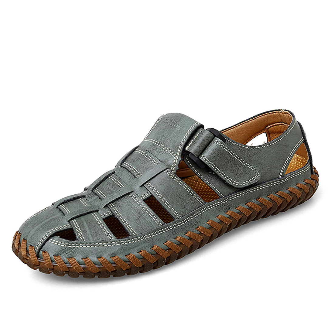 Moodeng Herren Sandalen Outdoor Leder Sommer Outdoorsandalen Sport Trekking Strand Geschlossene Klet