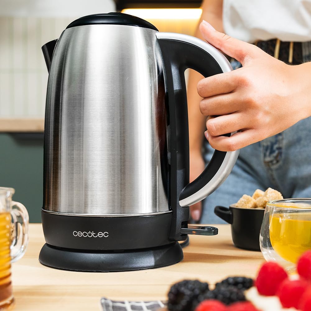 Cecotec Elektrischer Wasserkocher 1,7 L Thermosense 200 Steel. 2200 W, Edelstahlgehäuse, 360° drehba