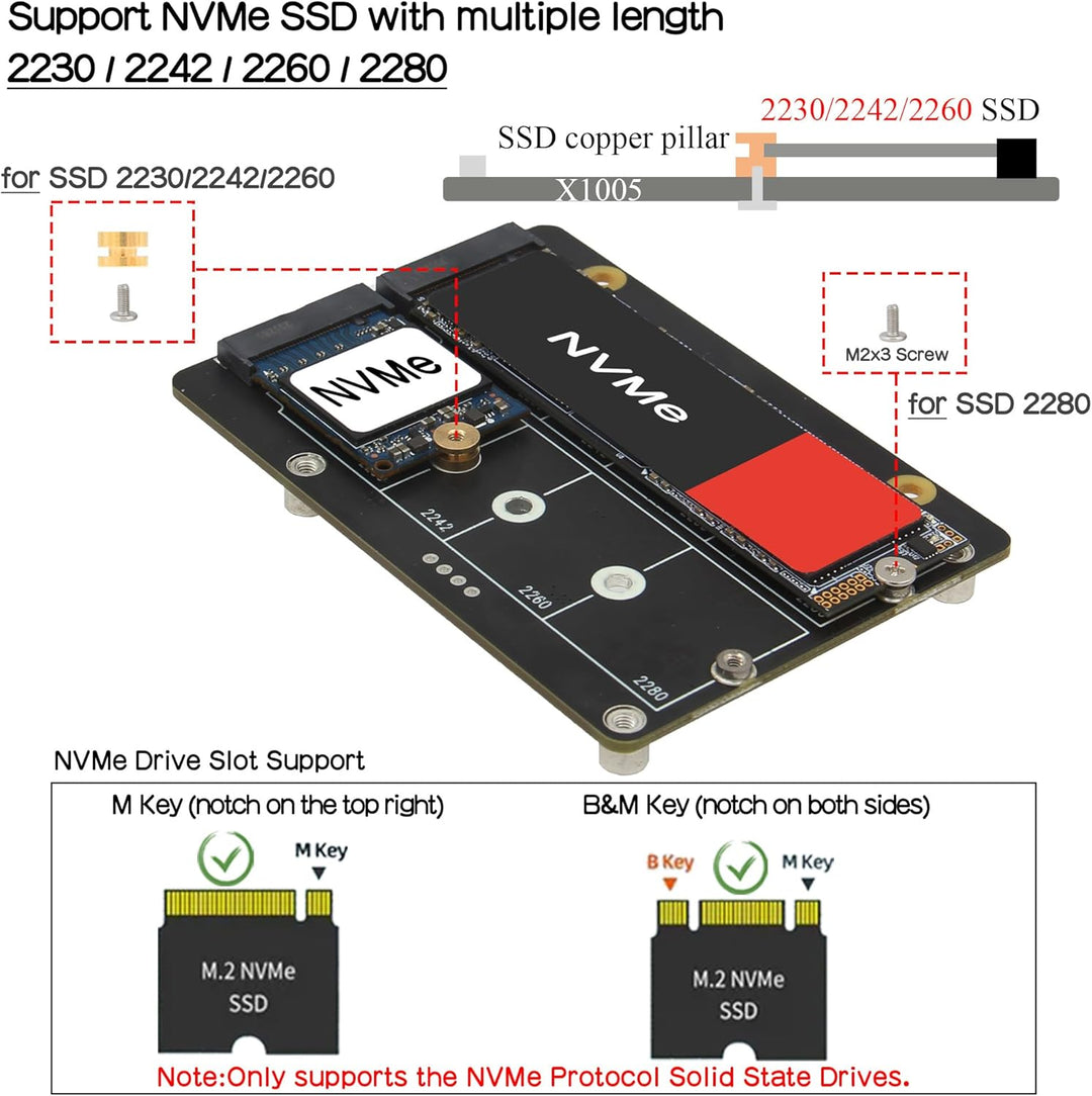 Geekworm X1005 Dual NVMe M.2 SSD Shield Bottom-Mount HAT for Raspberry Pi 5 | Support Hailo-8 AI Acc