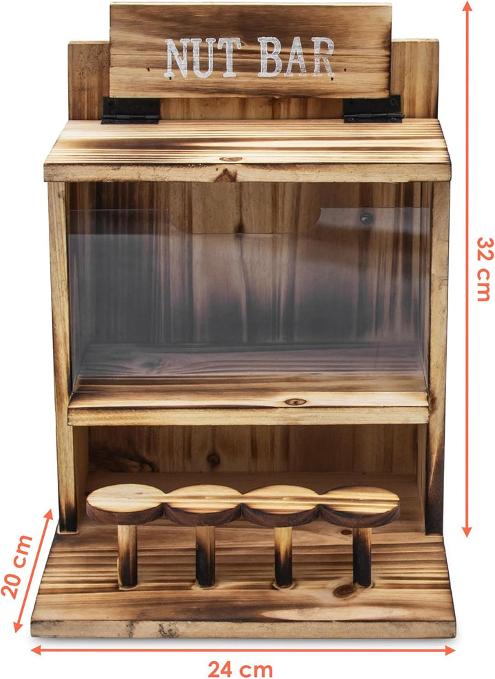 Eichhörnchen Futterstation NUT BAR aus Holz - 32 x 24 cm - Garten Deko Futterspender mit Klappdeckel