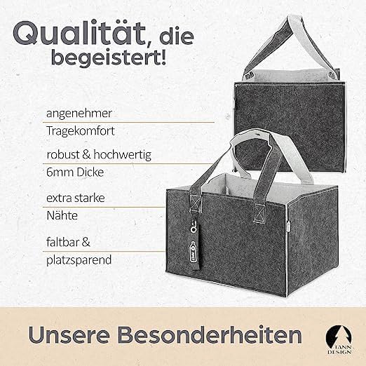 TANNDESIGN - Einkaufskorb & Kaminholzkorb aus recycelten Plastikflaschen (Filz-Tasche) - Holz-Korb f