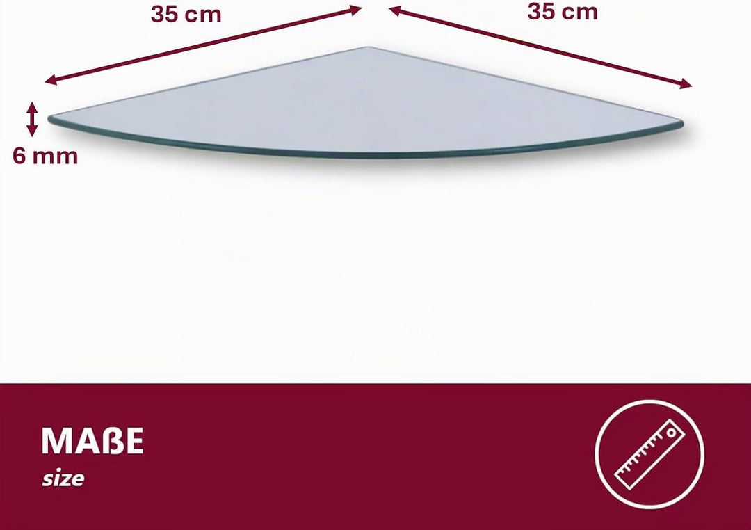 Euro Tische Glas Eckregal 35x35cm, Wandregal für Badezimmer, Duschregal Bad, Glas Badregal mit 6mm E