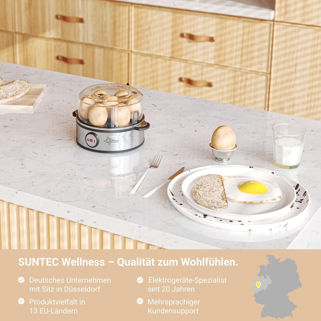 SUNTEC Eierkocher EGG-8564 Design aus Edelstahl – Für 7 Eier – Härtegradeinstellung und Timer – Auto