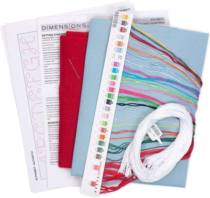 Dimensions 70-08977, Blau, Kreuzstich Fa La Llama, personalisiertes Weihnachtsstrumpf-Set, 14 Zählmu