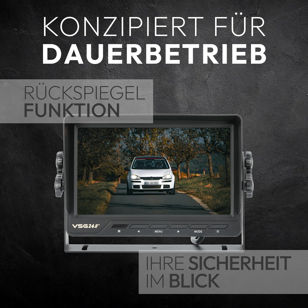 VSG24 13113 – 7“ Heavy Duty Transporter Rückfahrmonitor, Monitor inkl. Zubehör, e-Zulassung, TFT Dis