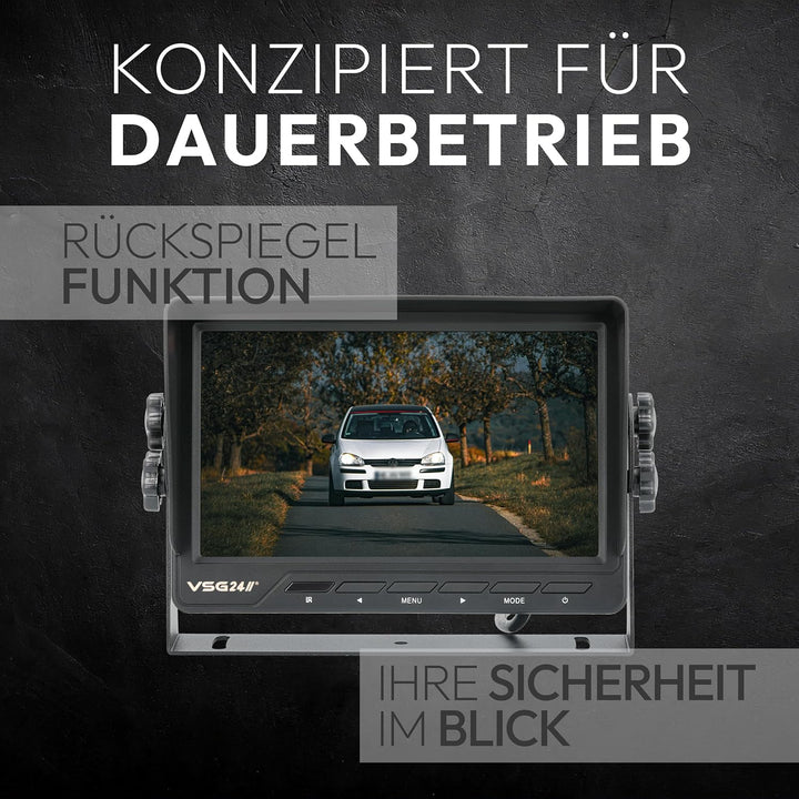 VSG24 13113 – 7“ Heavy Duty Transporter Rückfahrmonitor, Monitor inkl. Zubehör, e-Zulassung, TFT Dis