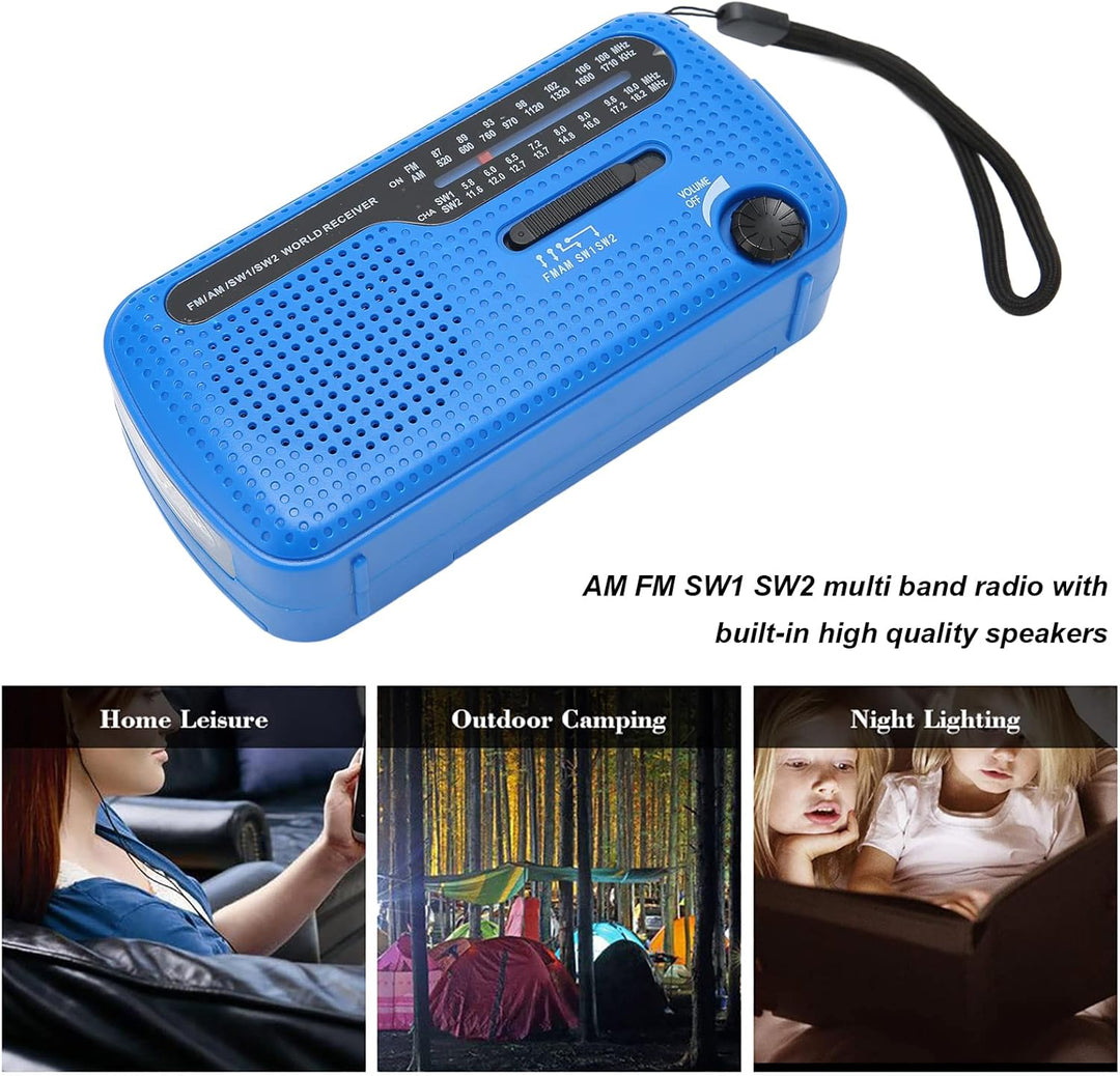 Notfall-Handkurbelradio Solar-Wind-Up-Radios mit USB-Handy-Ladegerät, Taschenlampe, tragbares AM/FM-