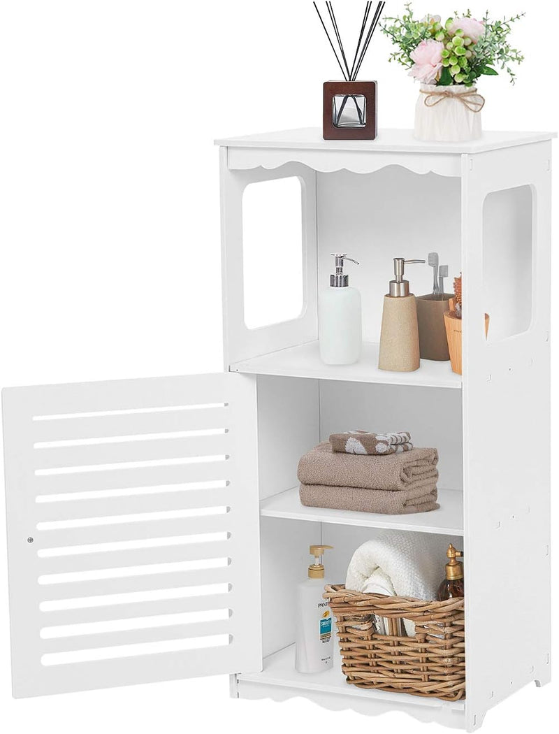 Badezimmerschrank Badregal Weiss Holz Kunststoffplatte Eckschrank Badkommode mit 1 offenem Fach und