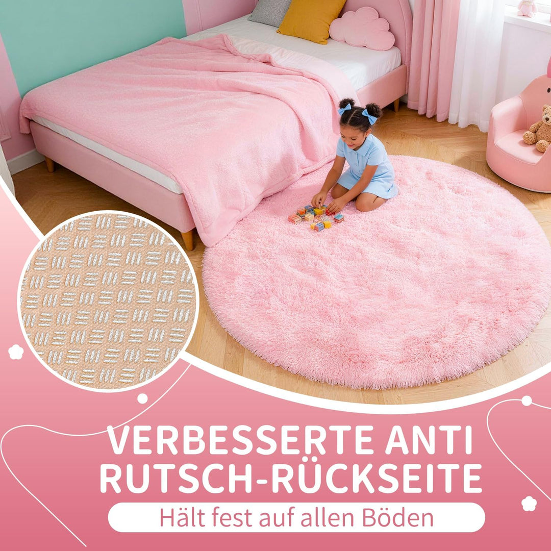 VOFUSHON Schlafzimmer Shaggy Plüsch runden Teppich Bunte Batik Faux Flauschiger Samt Moderne Innente