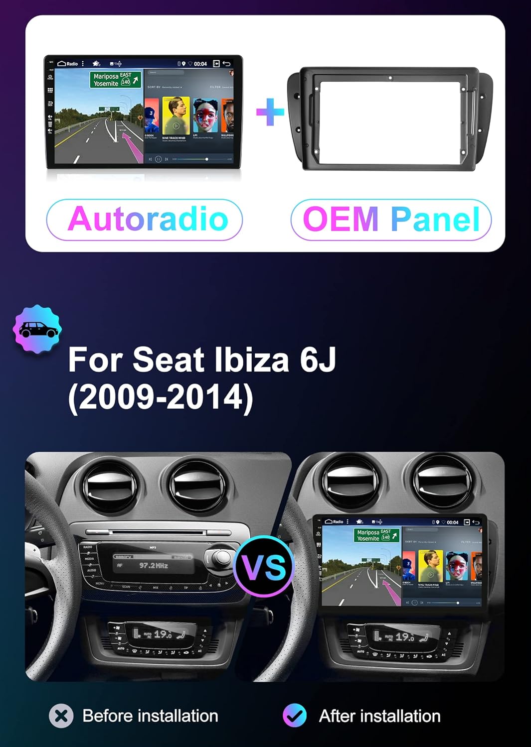 9 Zoll Android 14 Autoradio mit Navi Für Seat Ibiza 6J 2009-2014 | Octa Core | 6GB 128GB | Eingebaut