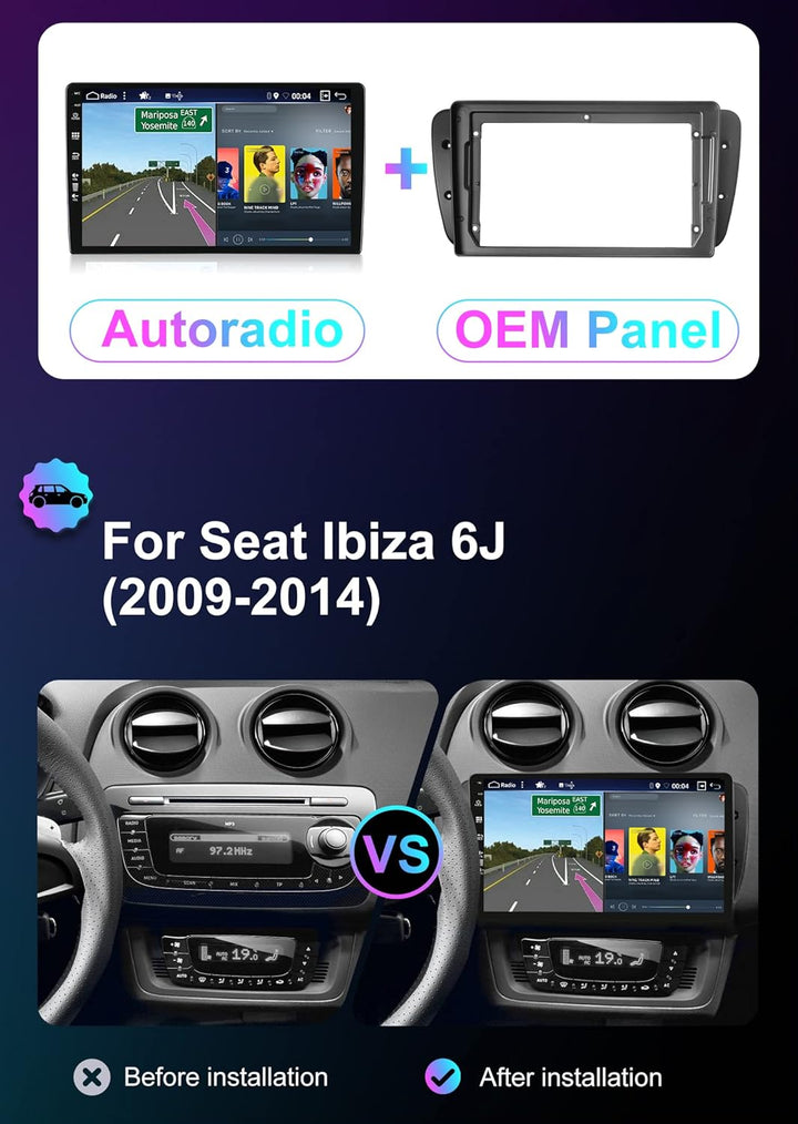 9 Zoll Android 14 Autoradio mit Navi Für Seat Ibiza 6J 2009-2014 | Octa Core | 6GB 128GB | Eingebaut