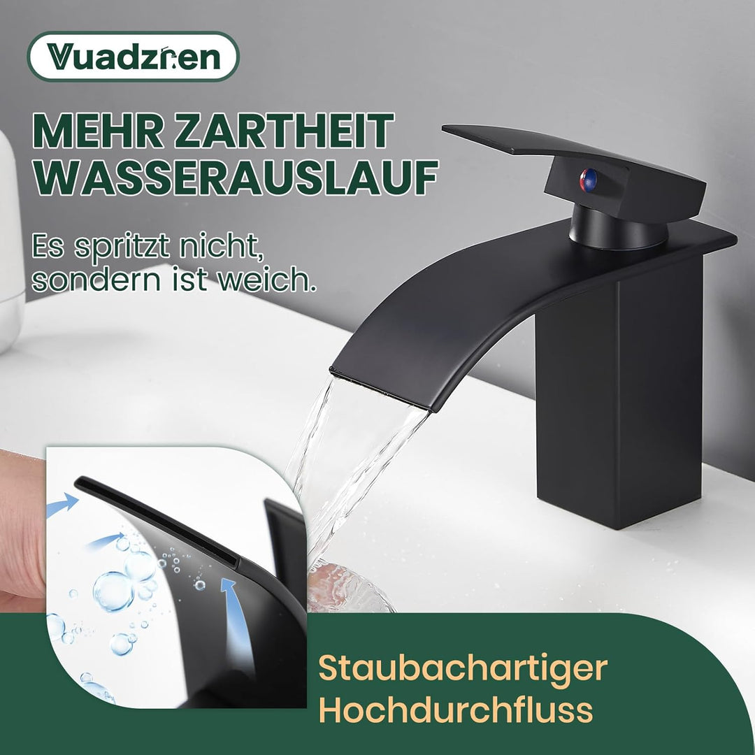 Wasserhahn Bad, Wasserfall Waschtischarmatur Bad, Mischbatterie Waschbecken für Badzimmer, Einhandmi
