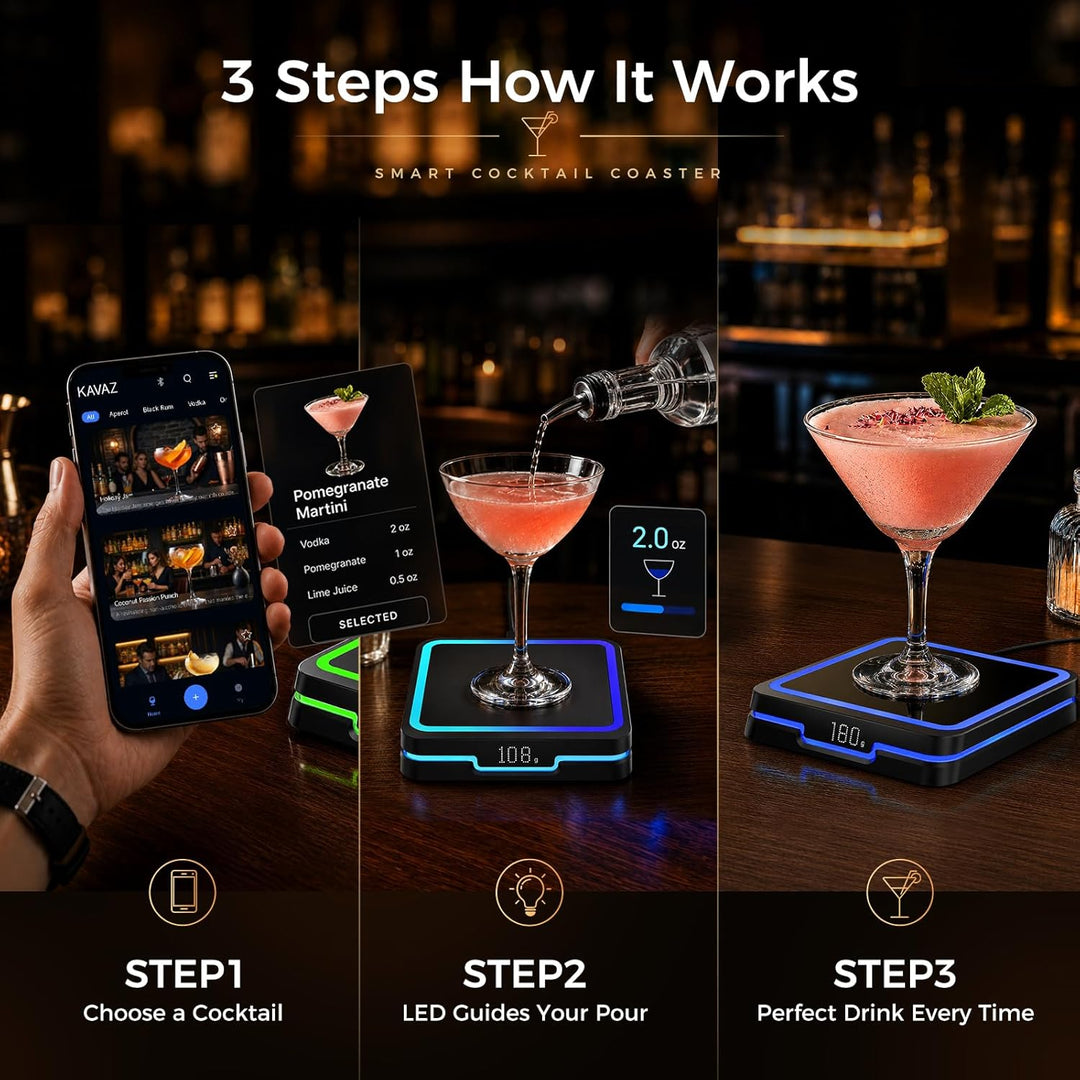 KAVAZ Smart Cocktail Maker mit App-Steuerung-LED-Ausgiesshilfe für perfekte Cocktails,Getränkemix-As