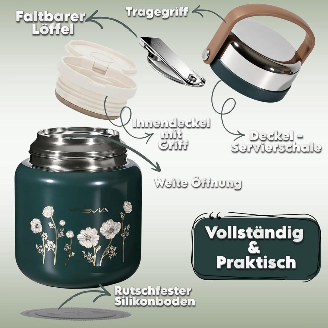 650ml Thermobehälter für Essen - Premium 316 Edelstahl Speisegefäss mit Löffel - Auslaufsicherer War