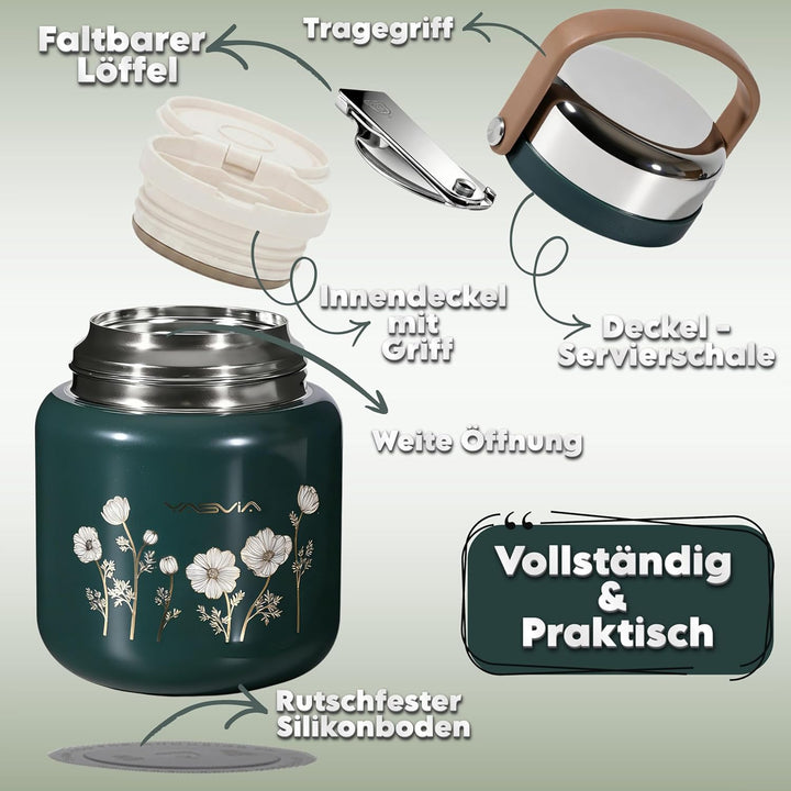 650ml Thermobehälter für Essen - Premium 316 Edelstahl Speisegefäss mit Löffel - Auslaufsicherer War