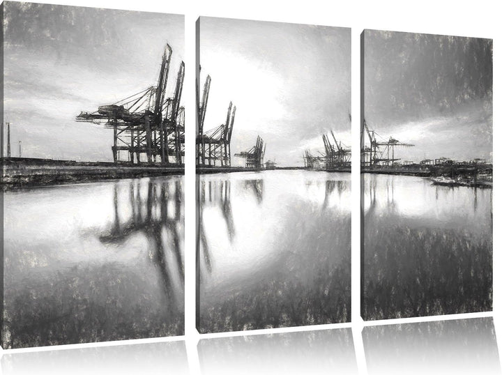 Pixxprint Hafen im Abendschein als Leinwandbild 3 teilig/Grösse: 3 Teilig (120x80) / Wandbild/Kunstd