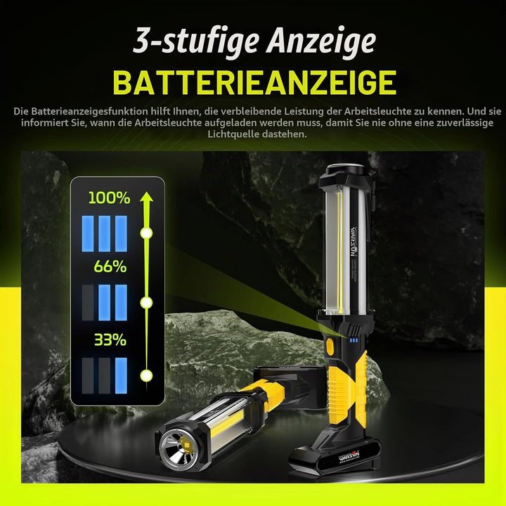 WARSUN LED Arbeitsleuchte Wiederaufladbar Werkstattlampe Taschenlampe 1500 Lumen COB Inspektionsleuc