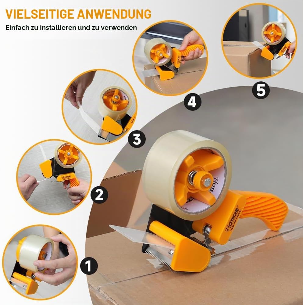 Hoteche Paketbandabroller – Robuste Paketkleberabroller aus ABS & kaltem Walzstahl mit Edelstahl-Sch