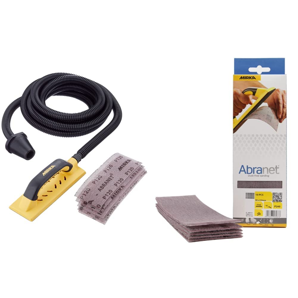 Mirka Handy Handschleifer Starter-Kit &amp; Abranet® Netz-Schleifstreifen (80 x 230 mm), Profi-Schleifgi