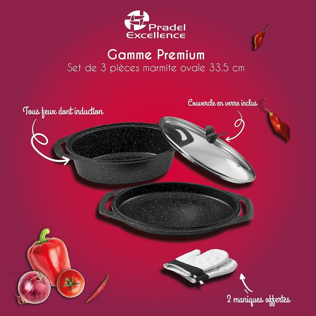 Pradel Excellence, PCUI001015, Premium Schmortopf aus Aluminiumguss Ø24cm, Glasdeckel, Antihaftbesch