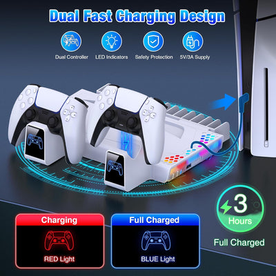 Elegamefy PS5 Standfuss für PS5/PS5 Slim Disc & Digital Konsole, Vertical Ständer mit Kühler Lüfter,