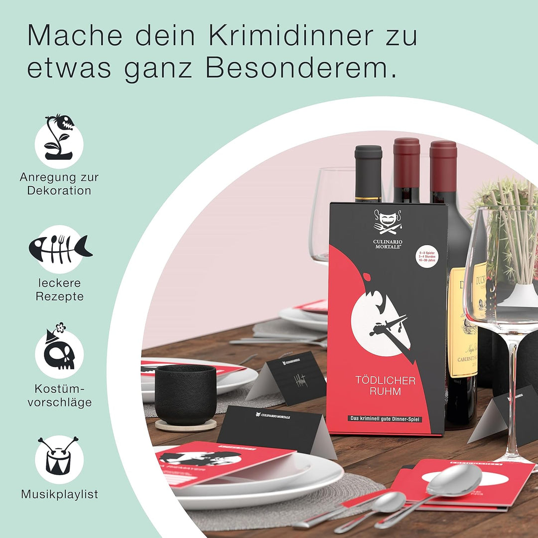 CULINARIO MORTALE® – Tödlicher Ruhm - Krimidinner für Zuhause für 5 bis 8 Personen/unterhaltsames Kr