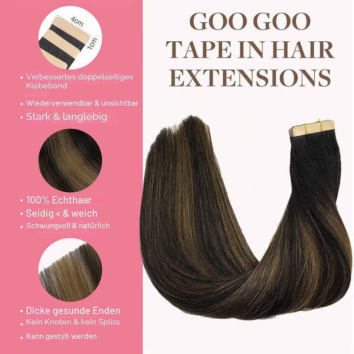 GOO GOO Tape in Extensions Echthaar, Tape Extensions Echthaar, 40cm 50g 20pcs, Extensions Echthaar,
