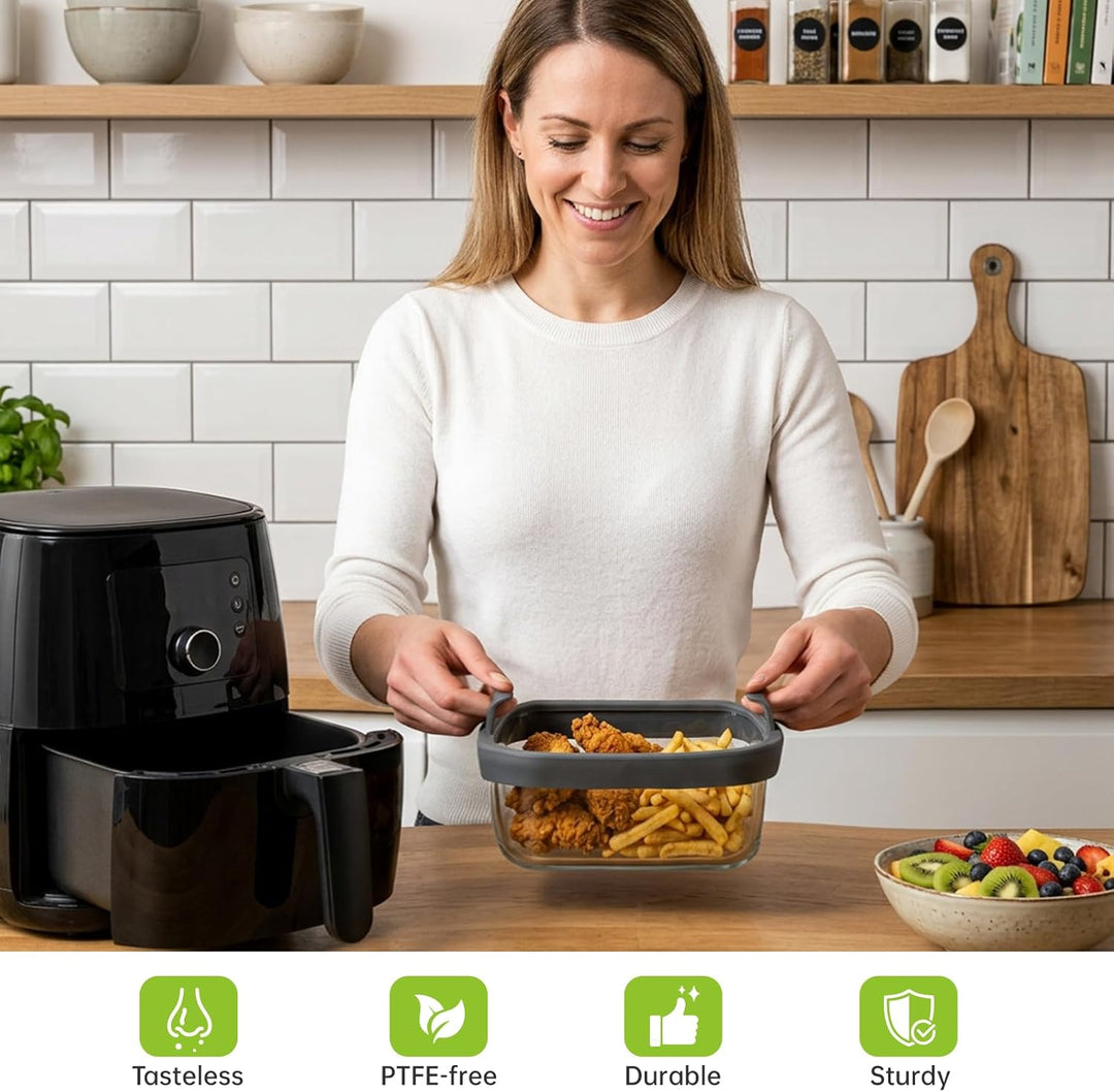 Glas Auflaufform für Airfryer mit Silikongriffen – Heissluftfritteuse Zubehör passend für Ninjia AF4