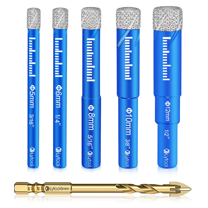 Lytool Fliesenbohrer Diamantbohrer Glasbohrer Set 5 tlg. 5, 6, 8, 10, 12 mm für Keramik, Granit, Gla