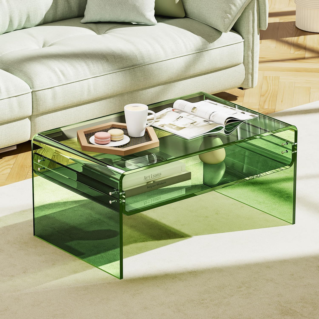 Acryl Couchtisch für Wohnzimmer, Wohnzimmertisch Beistelltisch Transparent, Lucite Tisch mit Offenem