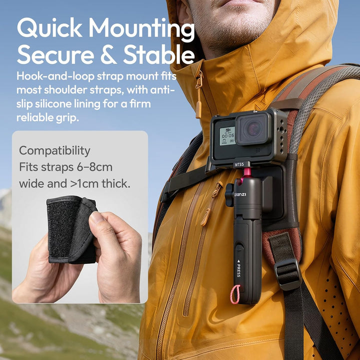 ULANZI MT55 SnapGo Mini Stativ & Selfie Stick, 4-in-1: Mantis/Rucksackgurt/Selfie/Stativ, 360° Kugel