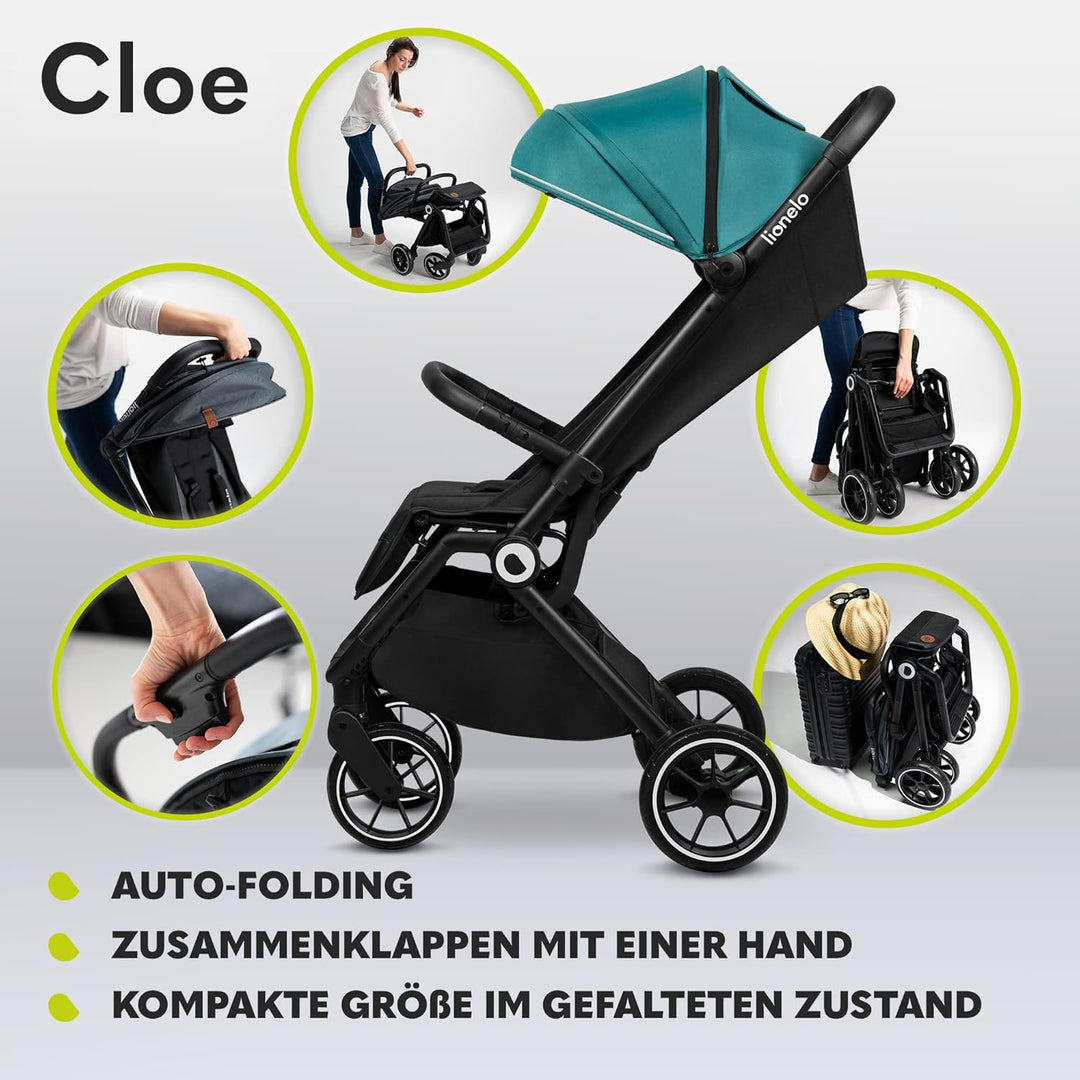 LIONELO Cloe Zusammenklappbarer Kinderwagen bis zu 22 kg, Verstellbare Rückenlehne Schlaffunktion, 5