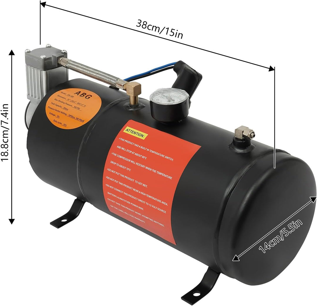 12V Luftkompressor Mit Tank, 150PSI Lufttank Kompressor Pumpe mit 2 Lufthörner für LKW SUV Car Truck