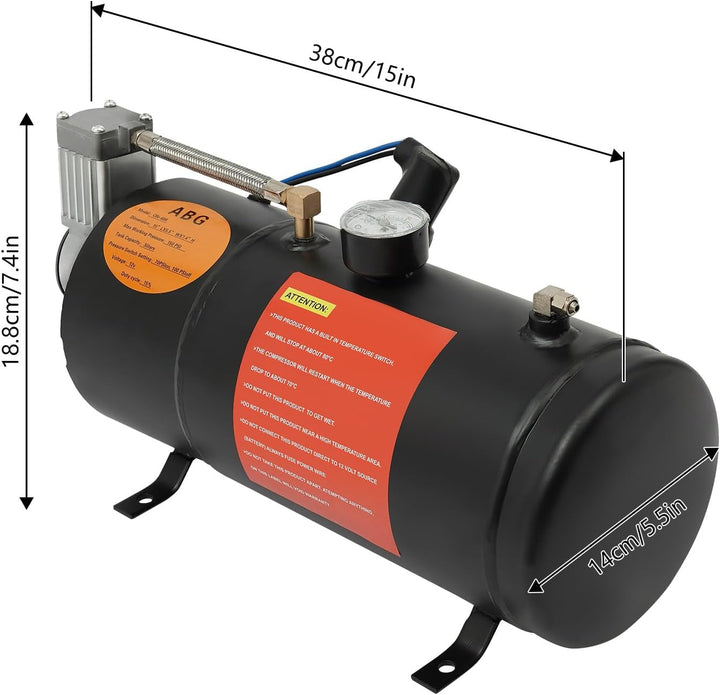 12V Luftkompressor Mit Tank, 150PSI Lufttank Kompressor Pumpe mit 2 Lufthörner für LKW SUV Car Truck
