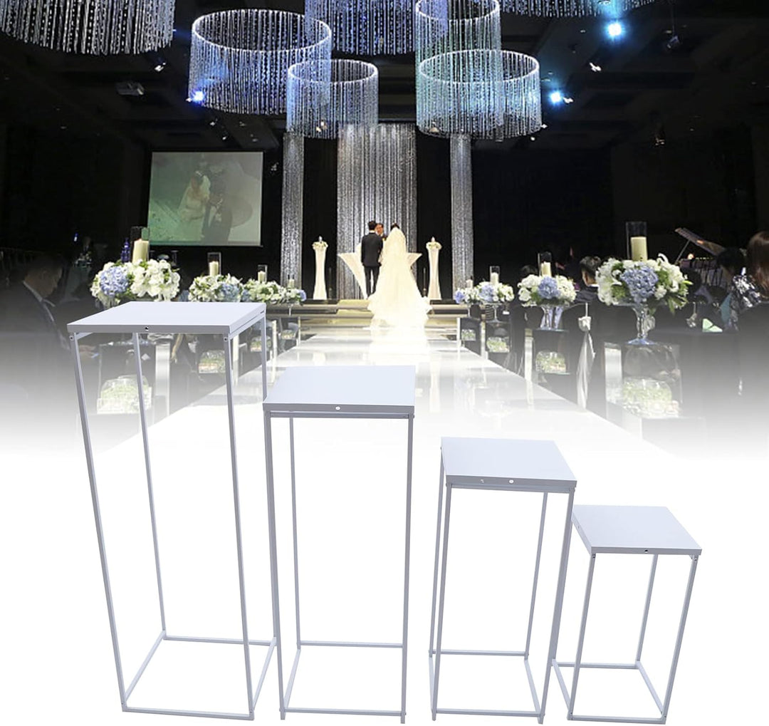4 Stück Weiss Blumenständer Metall, Hochzeitsvase Blumensäule Quadratisch, Goldvasen Säule Dekosäule