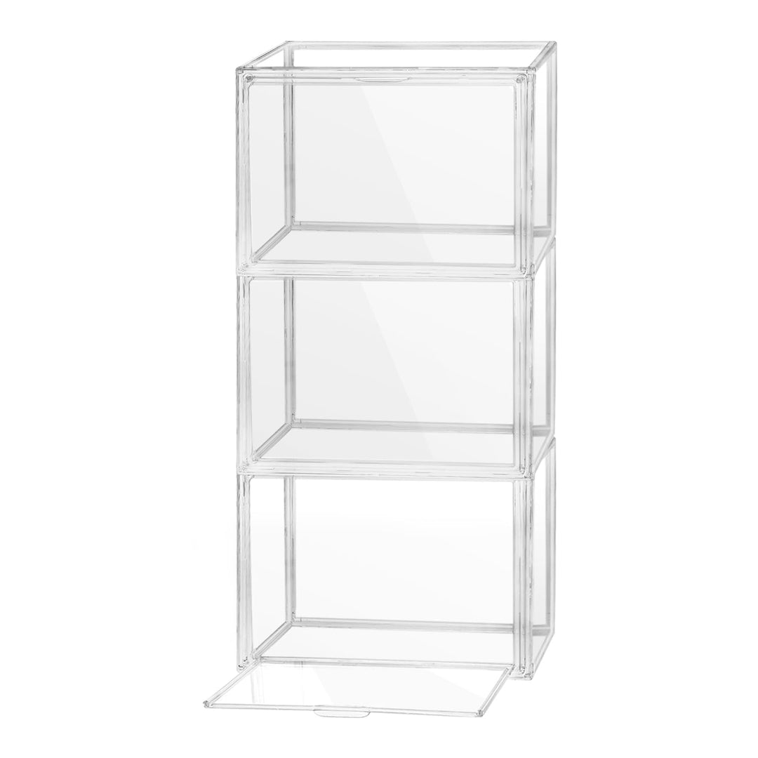 QWORK® 3 Stück Schuhboxen Stapelbar, Transparente Kunststoffboxen mit Magnetverschluss, Schaukasten,
