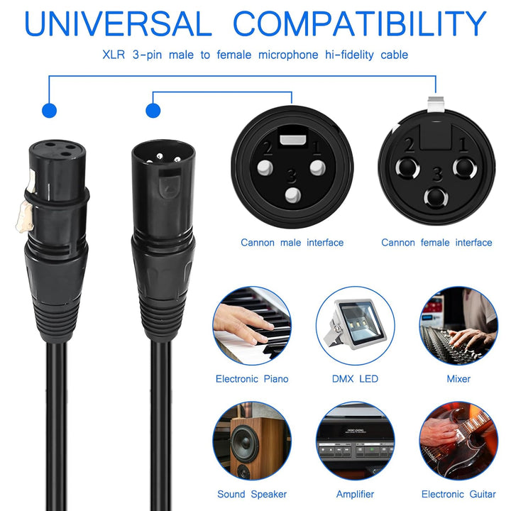 4Pack Dmx Kabel 3m, 3 Pin XLR Kabel Set, XLR-Stecker auf Buchse, XLR Mikrofonkabel, Balanciert DMX K